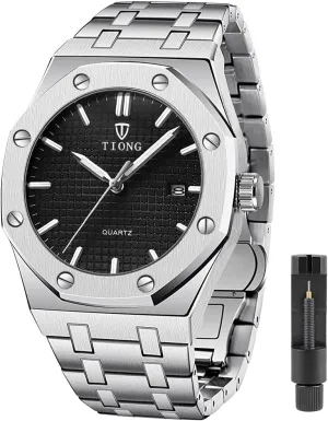 Tiong Mens Watches Chronograph Stainless Steel Waterproof Date Analog Quartz Watch Business Casual Fashion Wrist Watches for Men