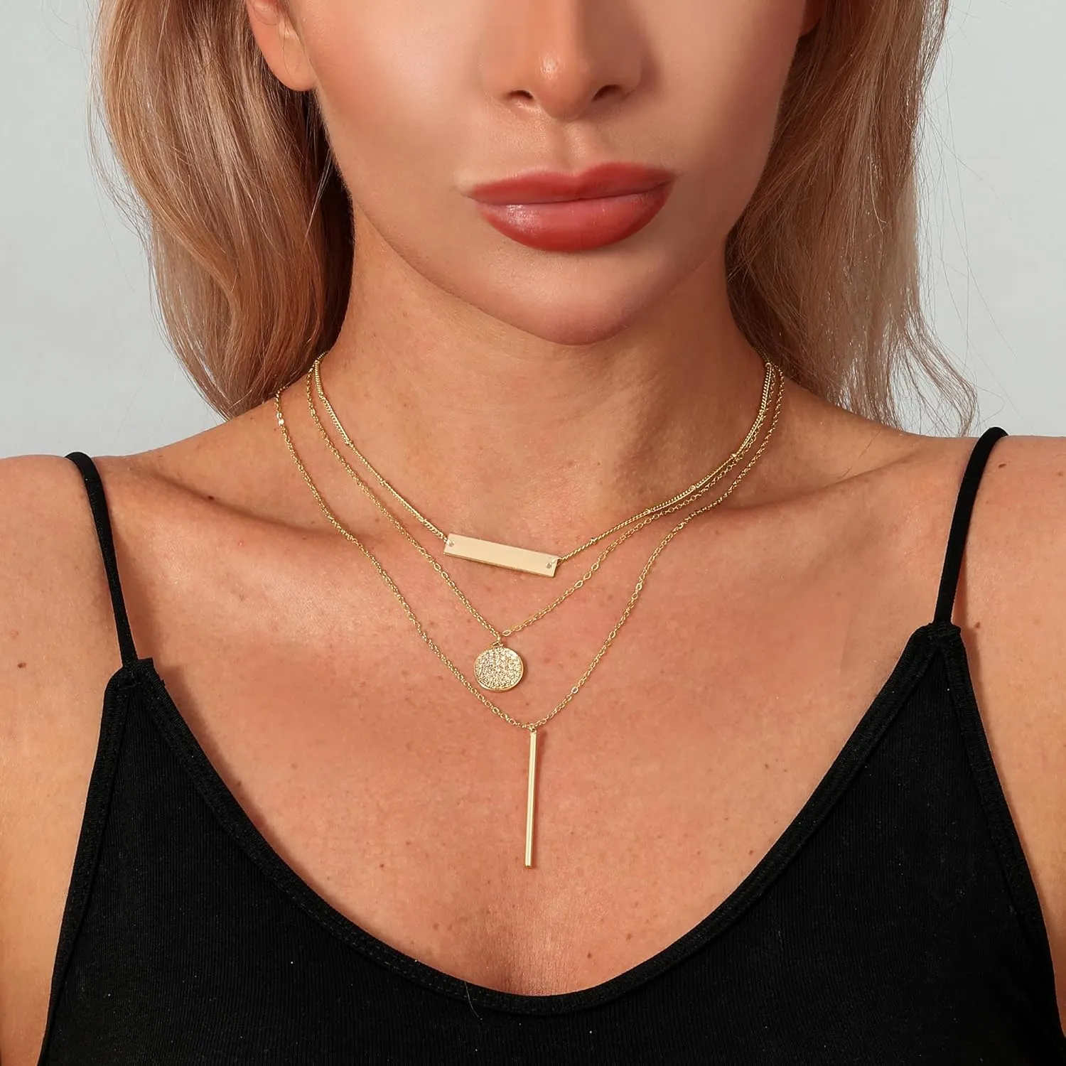 TOBENY Layered Necklaces for Women Dainty 14k Gold Plated Cross Moon Choker Necklaces Simple Gold Layered Chain Pendant Necklaces Jewelry Gift for Women
