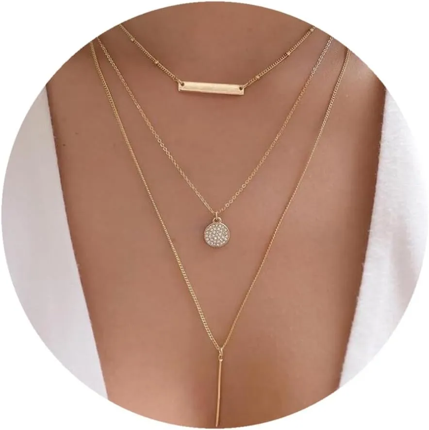 TOBENY Layered Necklaces for Women Dainty 14k Gold Plated Cross Moon Choker Necklaces Simple Gold Layered Chain Pendant Necklaces Jewelry Gift for Women