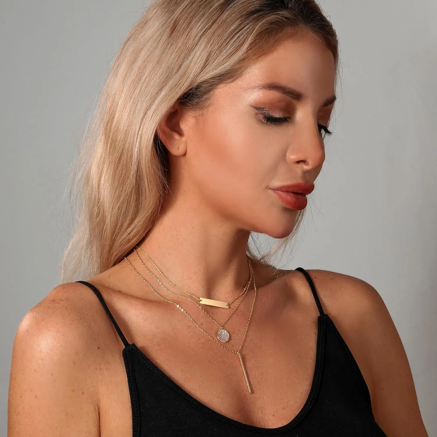 TOBENY Layered Necklaces for Women Dainty 14k Gold Plated Cross Moon Choker Necklaces Simple Gold Layered Chain Pendant Necklaces Jewelry Gift for Women