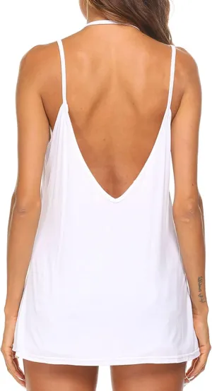 Tobrief Women's Sexy V Neck Halter Spaghetti Strap Backless Cami Tank Top
