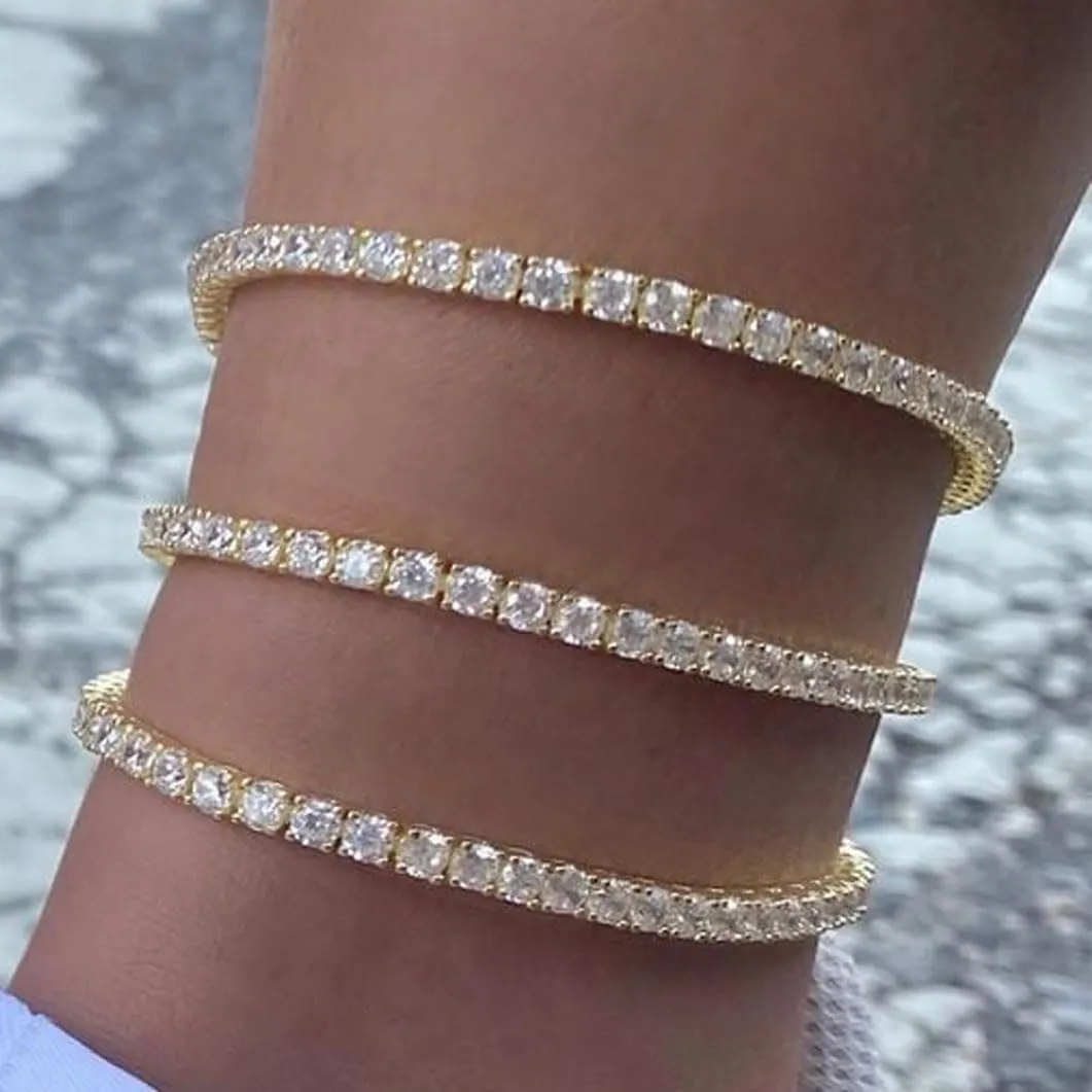 TOPGRILLZ Tennis Ankle Bracelet Gold Anklet Adjustable with Extension 14K Gold Plated Iced out Diamond 3-6mm Fashion Stylish Foot Jewelry for Women