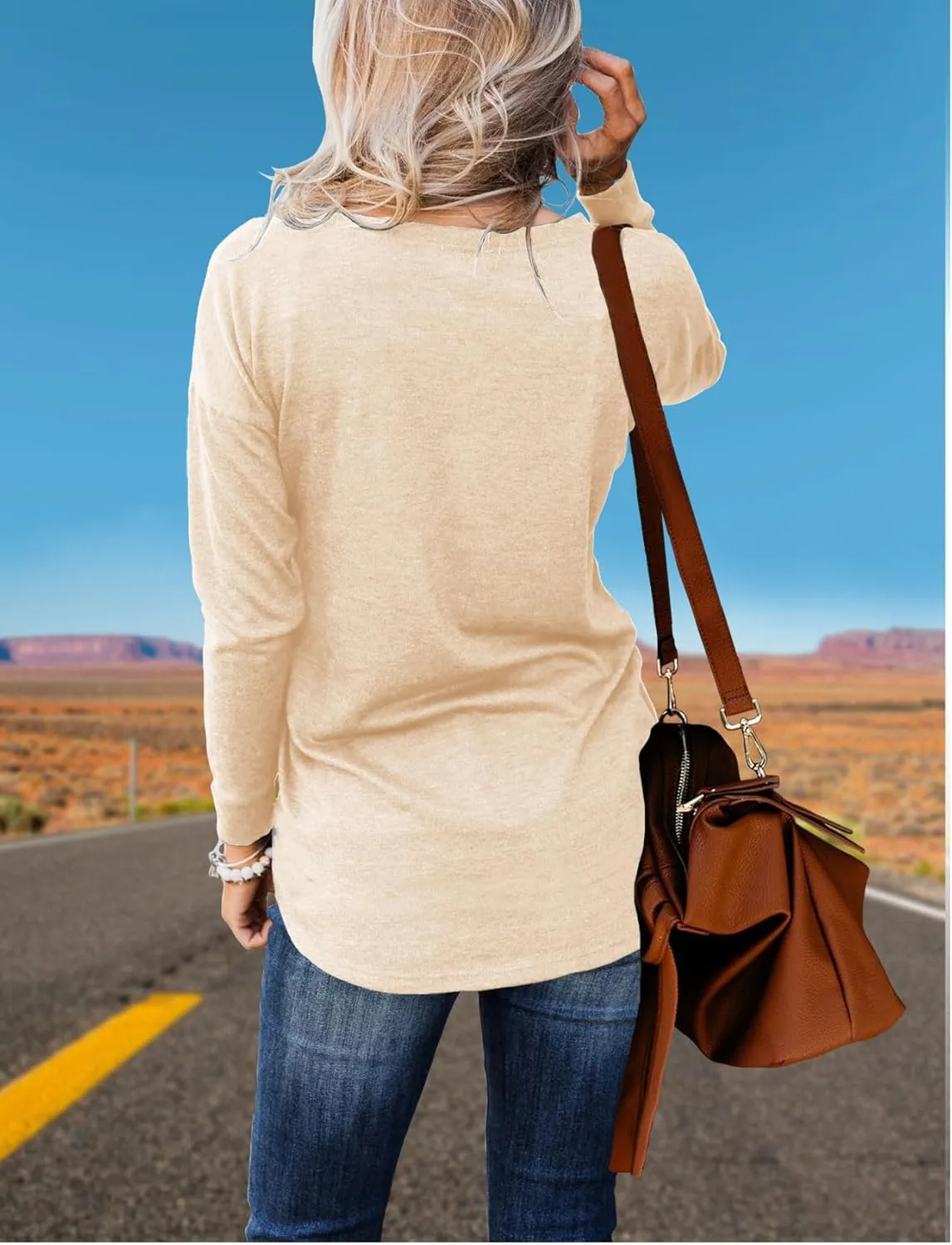 Topstype Womens Henley Tops Long Sleeve Shirts Thermal Pullover Casual Loose Fit Henley Neck Tunics