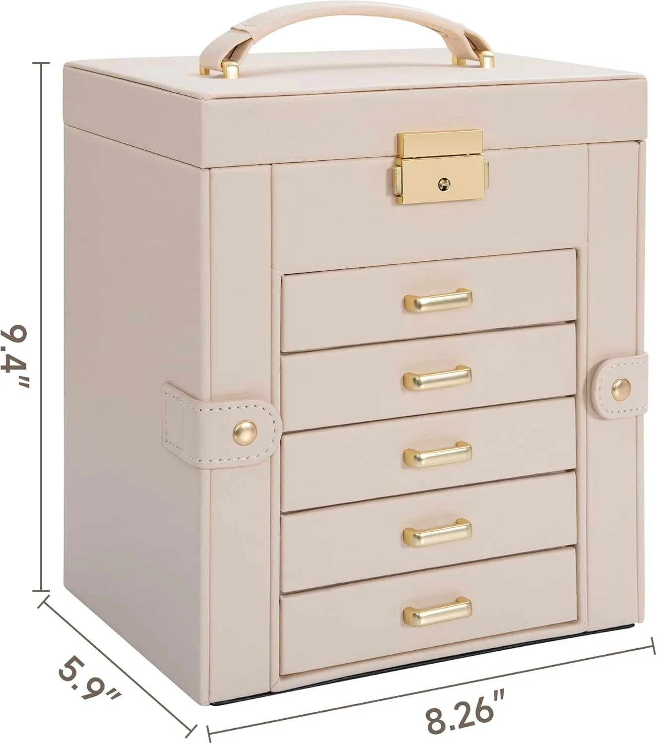 TORIBIO Large Jewelry Box for Women, Leather Jewelry Organizer with Mirror & Lock, 6-Tier Jewelry Storage Case for Girls/Women/Mothers, Necklace Earring Bracelets Holder Organizer