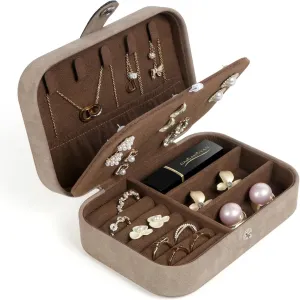 Travel Jewelry Box, Small Jewelry Organizer Boxes for Women Girls, Travel Jewelry Case Portable Jewelry Storage for Earrings, Ring, Necklaces, Bracelets - Brown