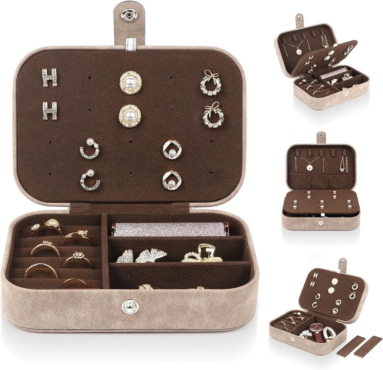 Travel Jewelry Box, Small Jewelry Organizer Boxes for Women Girls, Travel Jewelry Case Portable Jewelry Storage for Earrings, Ring, Necklaces, Bracelets - Brown