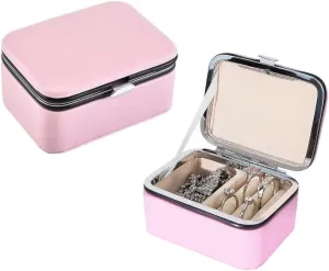 Travel Jewelry Case Jewelry Travel Organizer Small Portable Jewelry Boxes Travel Jewelry Organizer Jewellery Earring Necklaces Rings Bracelets for Women Girl(Pink)