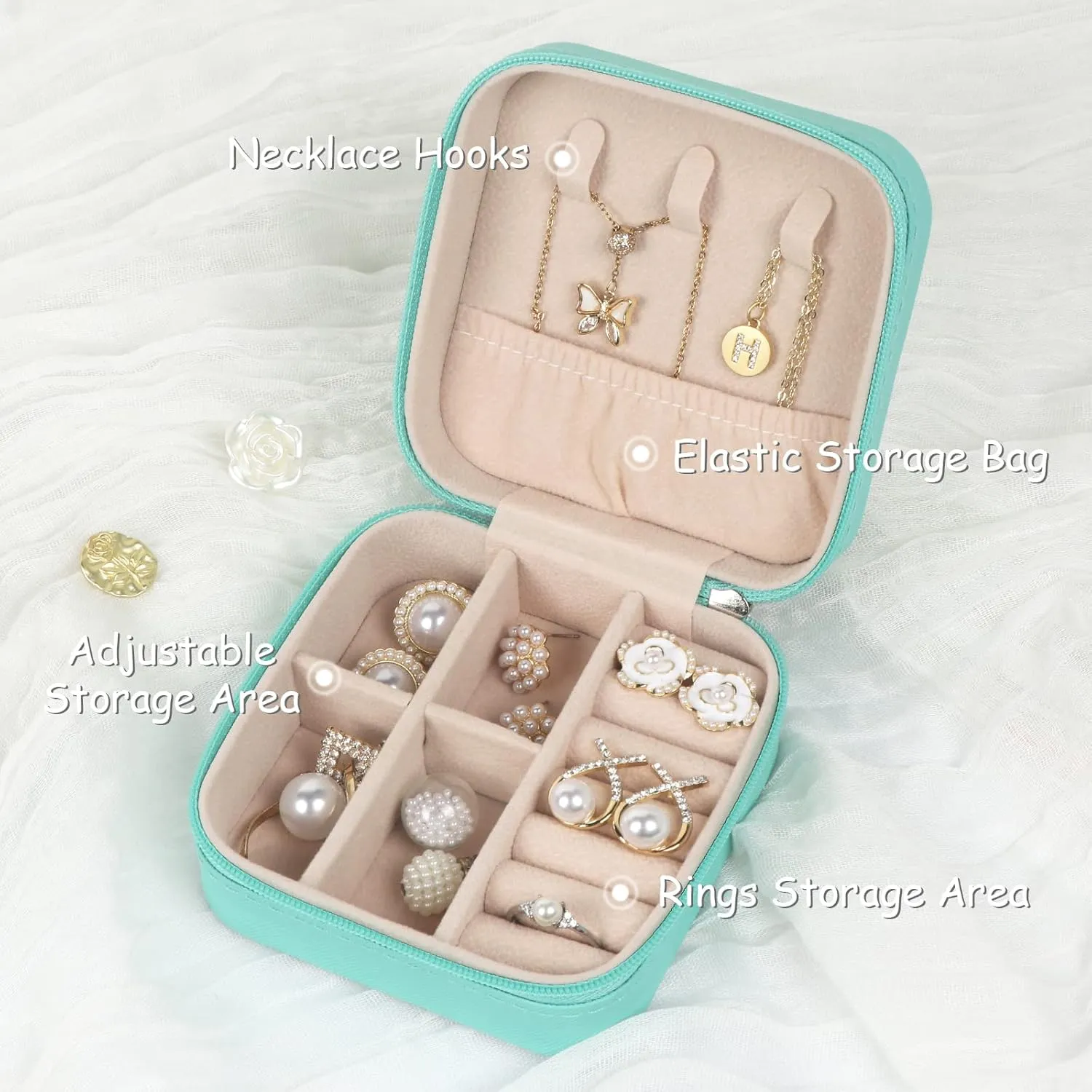 Travel Jewelry Case Small Jewelry Box Jewelry Organizer Storage Case Portable PU Leather Mini Jewelry Travel Case for Girls Womens Earring, Necklace, Rings,Bracelets