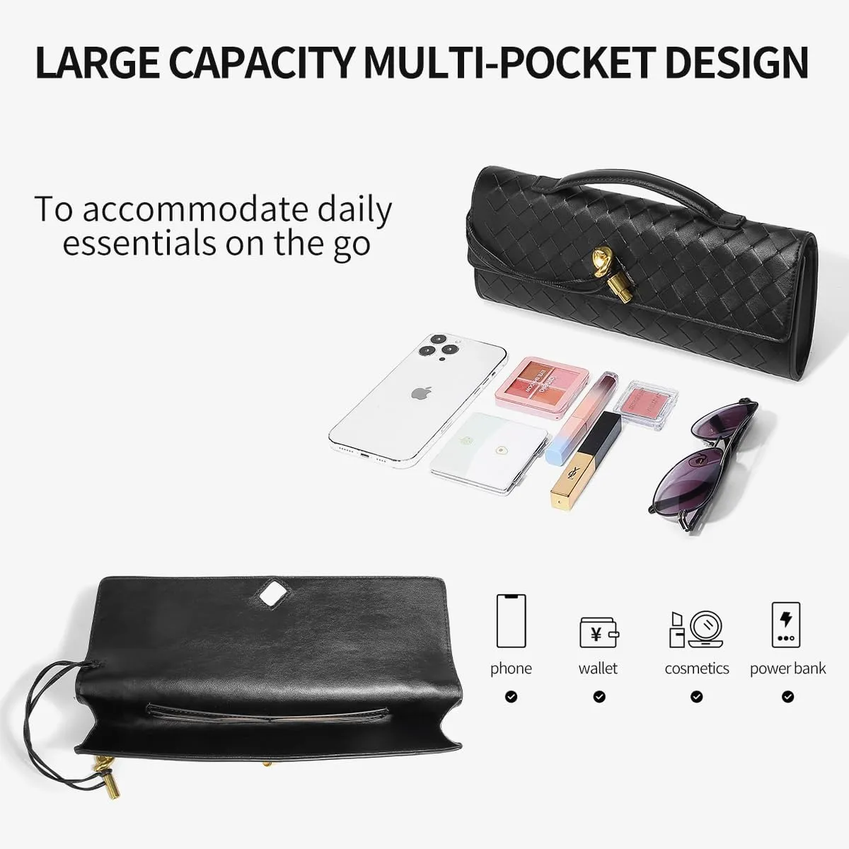 Trendy Woven Evening Clutch Purses for Women Evening Bags Handbags PU Leather Purse with Removable Shoulder Strap Bag