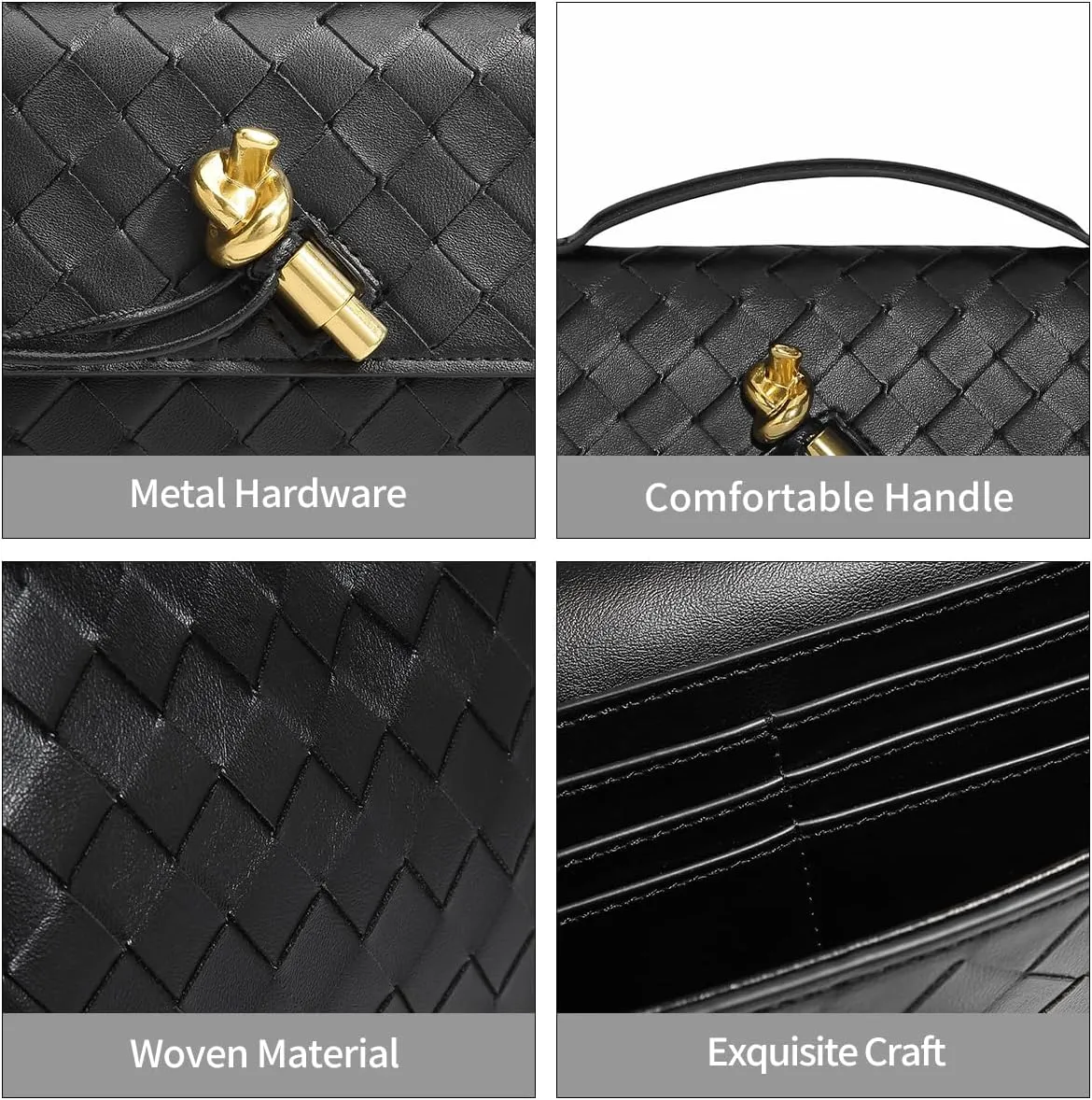 Trendy Woven Evening Clutch Purses for Women Evening Bags Handbags PU Leather Purse with Removable Shoulder Strap Bag
