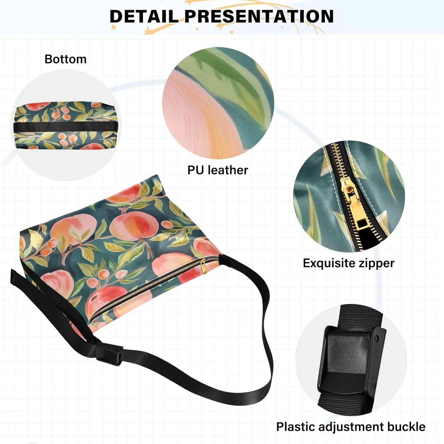 Tropical Leaves for Printing Crossbody Leather Shoulder Bag, Cross Body Shoulder Bag Leather, Shoulder Bag for Woman