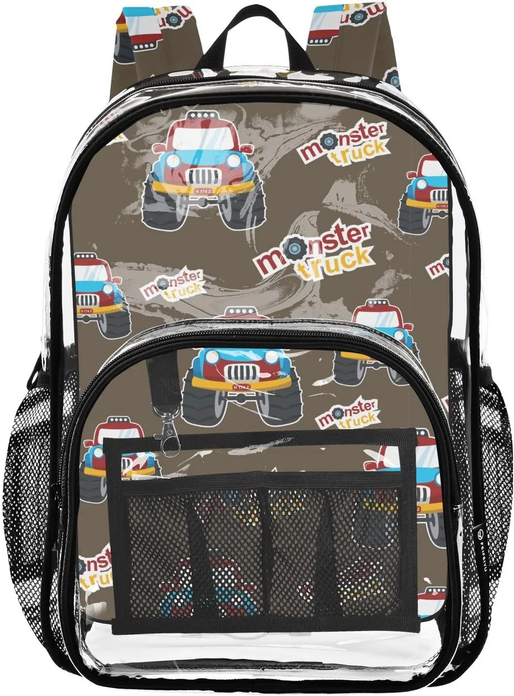 Trucks Burgundy Clear Backpack PVC Backpacks for Kids Girls Boys Transparent Bookbag Plastic Toddler Daypack Bags for Stadium Events School Travel
