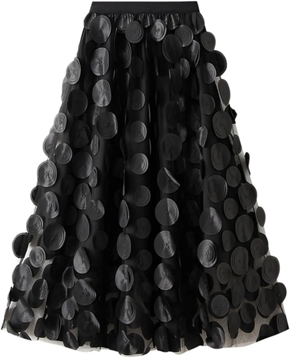 Tulle Skirts Women 3D Polka Dot Elastic Waist Mesh Flowy A-Line Midi Skirts Wedding Party Outfits Punk Tulle Skirt