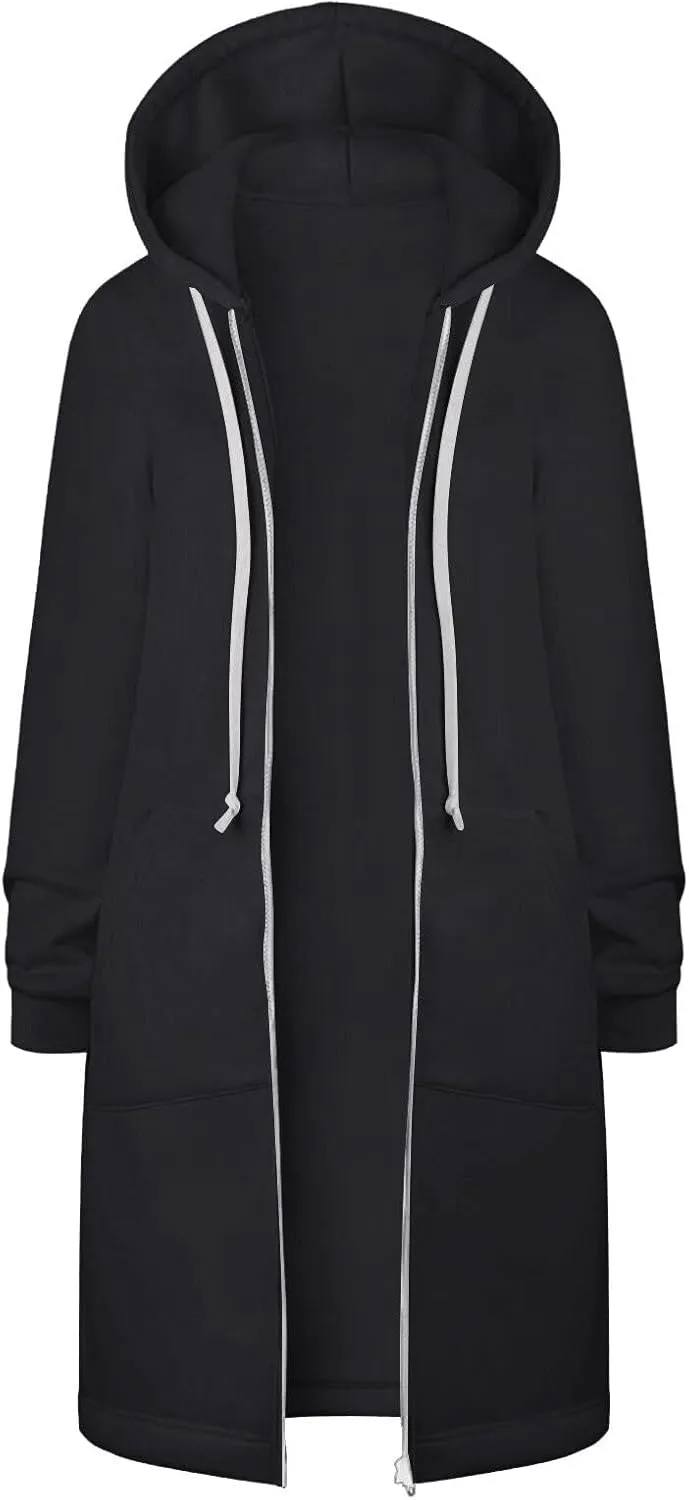 TUNUSKAT Zip Up Hoodie Womens Fall Tunic Sweatshirt Plus Size Casual Long Hoodies Comfortable Fleece Jacket with Pocket S-5XL