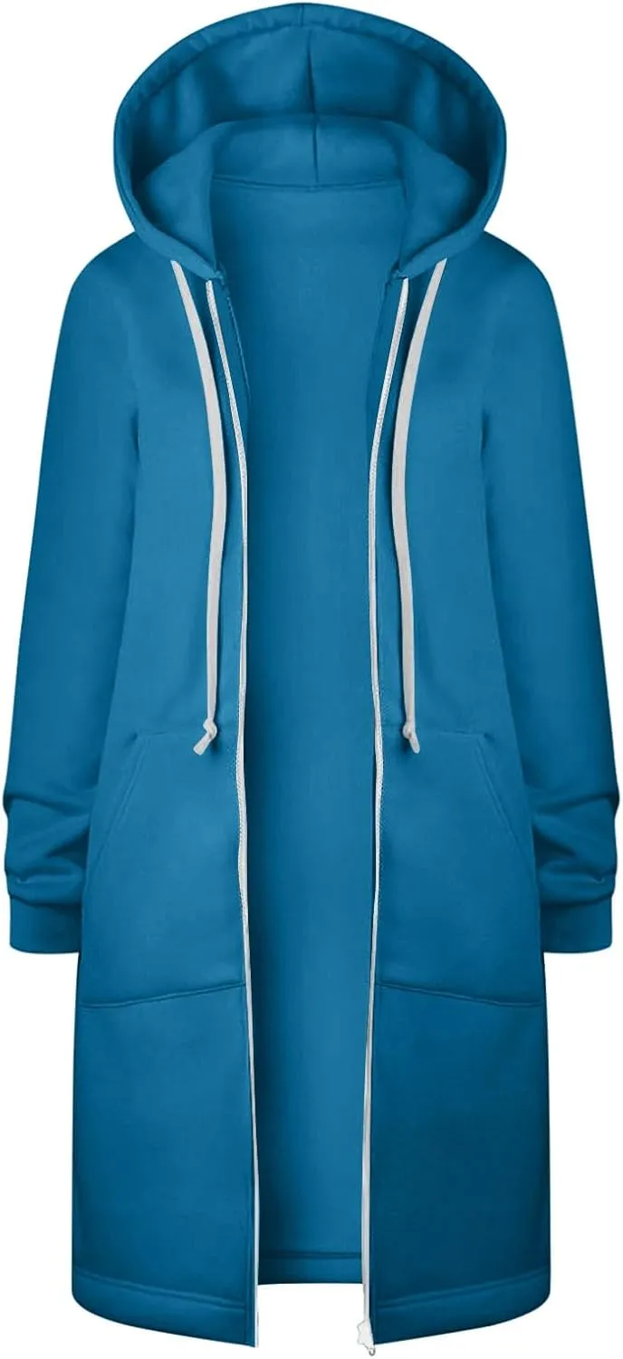 TUNUSKAT Zip Up Hoodie Womens Fall Tunic Sweatshirt Plus Size Casual Long Hoodies Comfortable Fleece Jacket with Pocket S-5XL