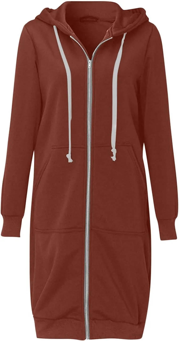 TUNUSKAT Zip Up Hoodie Womens Fall Tunic Sweatshirt Plus Size Casual Long Hoodies Comfortable Fleece Jacket with Pocket S-5XL