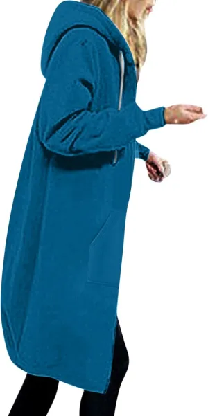 TUNUSKAT Zip Up Hoodie Womens Fall Tunic Sweatshirt Plus Size Casual Long Hoodies Comfortable Fleece Jacket with Pocket S-5XL