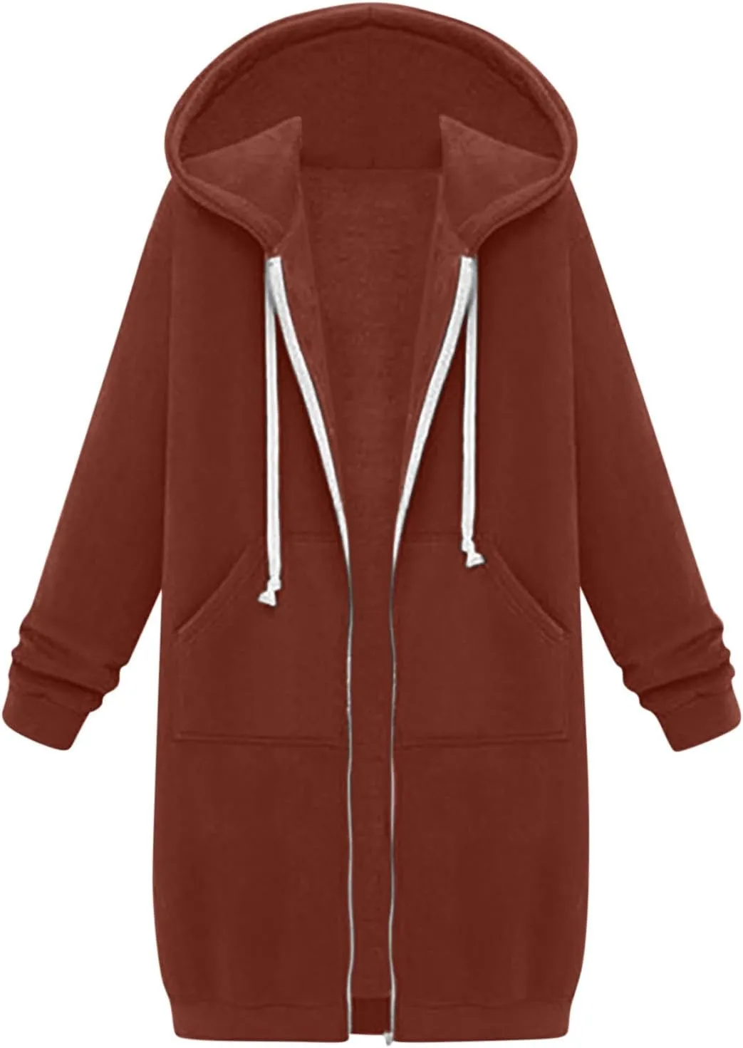 TUNUSKAT Zip Up Hoodie Womens Fall Tunic Sweatshirt Plus Size Casual Long Hoodies Comfortable Fleece Jacket with Pocket S-5XL