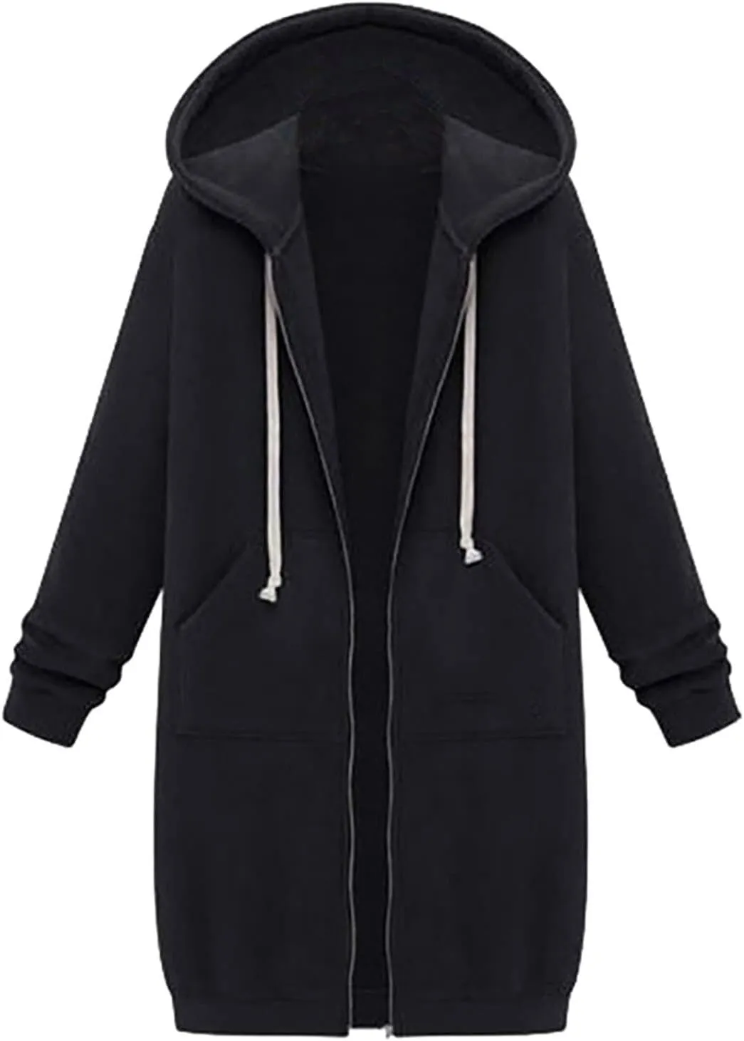 TUNUSKAT Zip Up Hoodie Womens Fall Tunic Sweatshirt Plus Size Casual Long Hoodies Comfortable Fleece Jacket with Pocket S-5XL