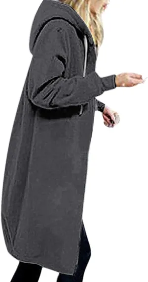 TUNUSKAT Zip Up Hoodie Womens Fall Tunic Sweatshirt Plus Size Casual Long Hoodies Comfortable Fleece Jacket with Pocket S-5XL