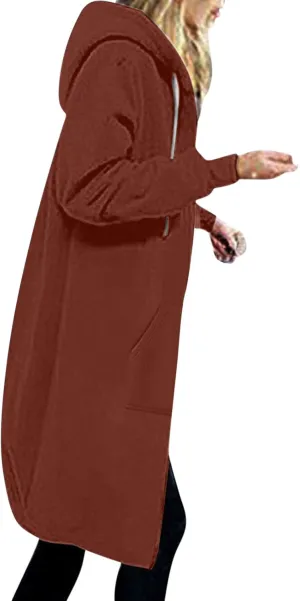 TUNUSKAT Zip Up Hoodie Womens Fall Tunic Sweatshirt Plus Size Casual Long Hoodies Comfortable Fleece Jacket with Pocket S-5XL