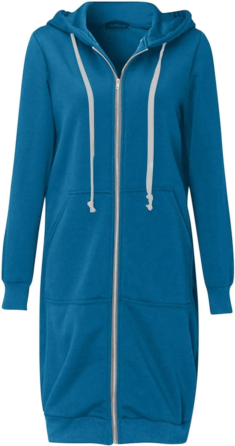TUNUSKAT Zip Up Hoodie Womens Fall Tunic Sweatshirt Plus Size Casual Long Hoodies Comfortable Fleece Jacket with Pocket S-5XL