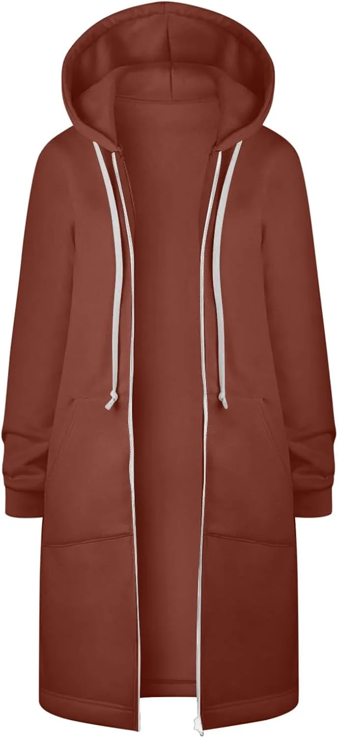 TUNUSKAT Zip Up Hoodie Womens Fall Tunic Sweatshirt Plus Size Casual Long Hoodies Comfortable Fleece Jacket with Pocket S-5XL