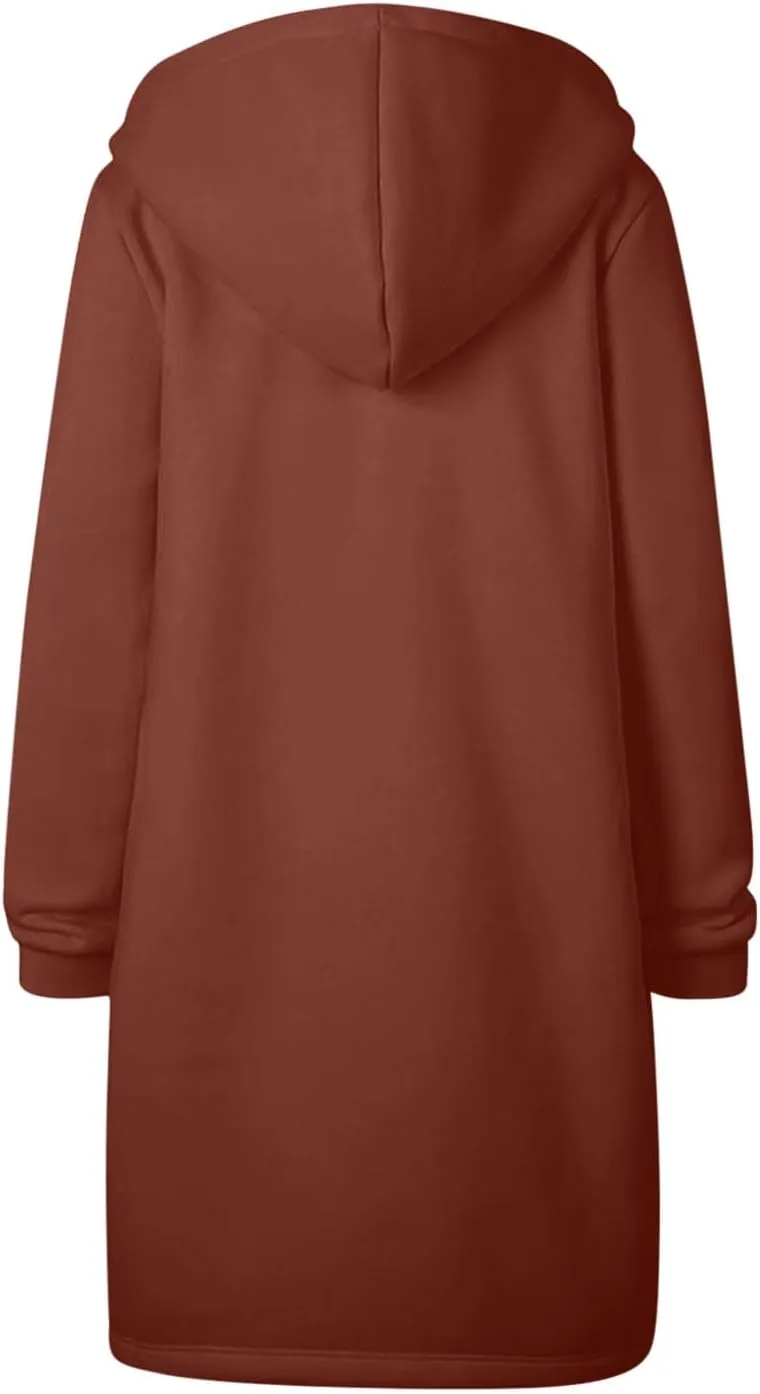 TUNUSKAT Zip Up Hoodie Womens Fall Tunic Sweatshirt Plus Size Casual Long Hoodies Comfortable Fleece Jacket with Pocket S-5XL