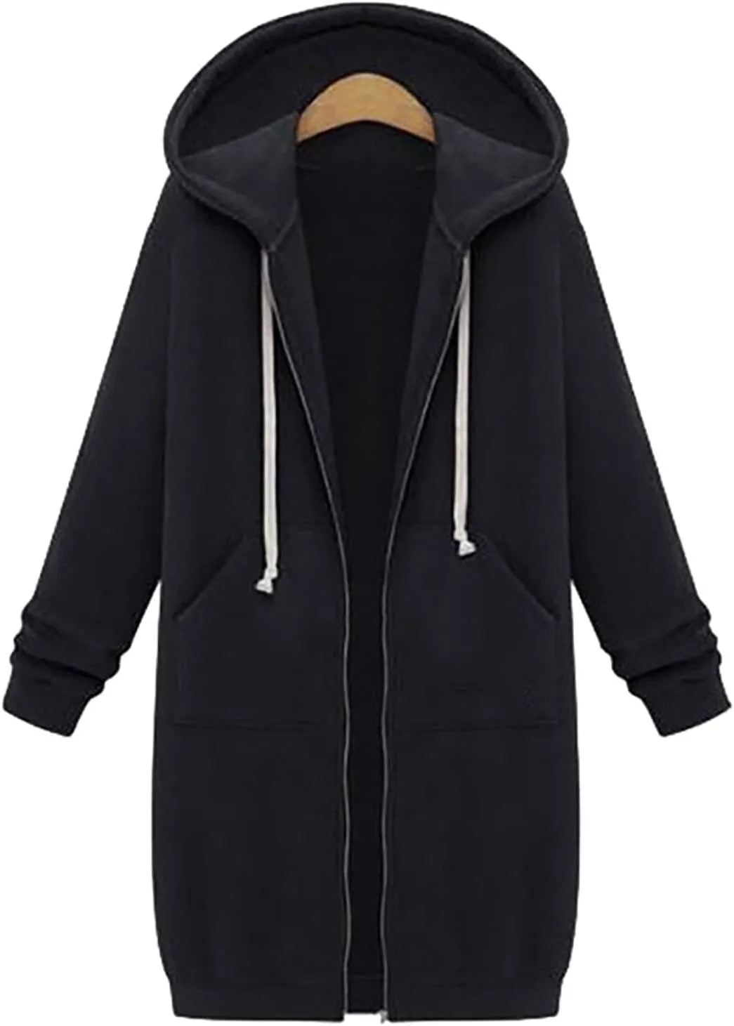 TUNUSKAT Zip Up Hoodie Womens Fall Tunic Sweatshirt Plus Size Casual Long Hoodies Comfortable Fleece Jacket with Pocket S-5XL