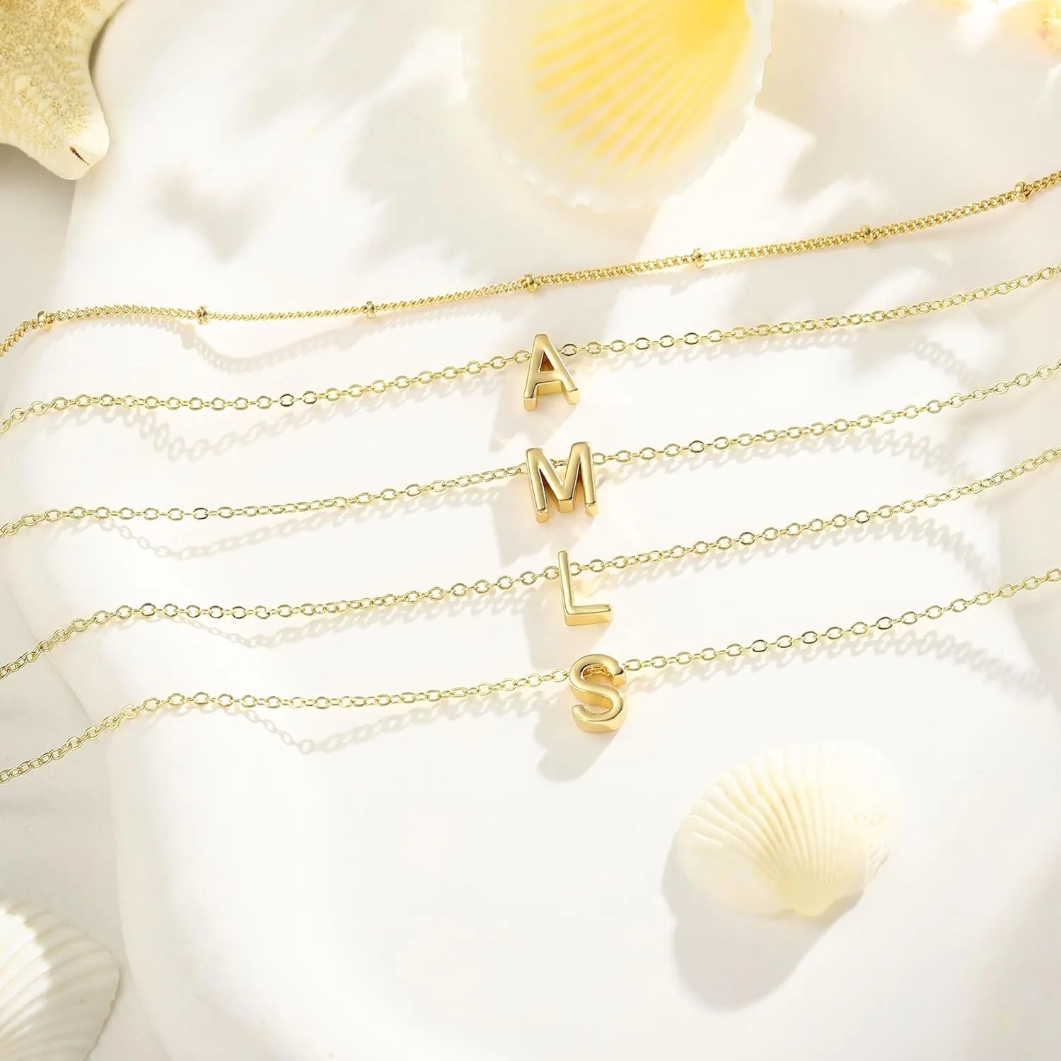 Turandoss Initial Ankle Bracelets for Women - 14K Gold Plated Layered Bead Chain Jewelry, Trendy Dainty Waterproof Gifts