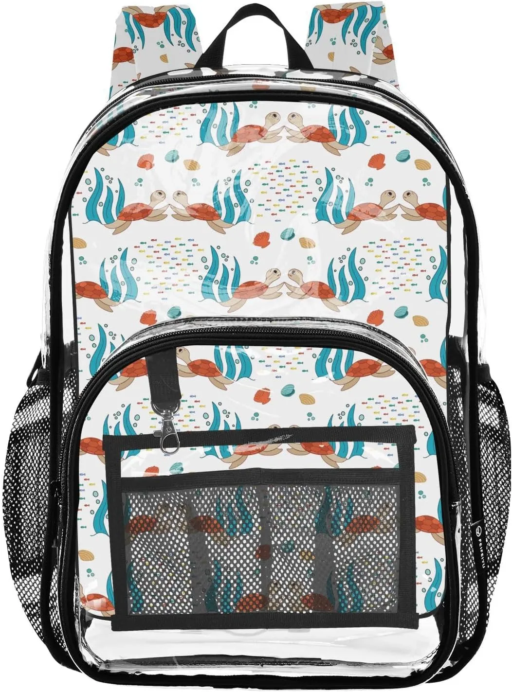 Turtle Seaweed White Clear Backpack Transparent Bag for Girls Boys Kids Backpacks See Through Bookbag Plastic Daypack for Teens Stadium Events School