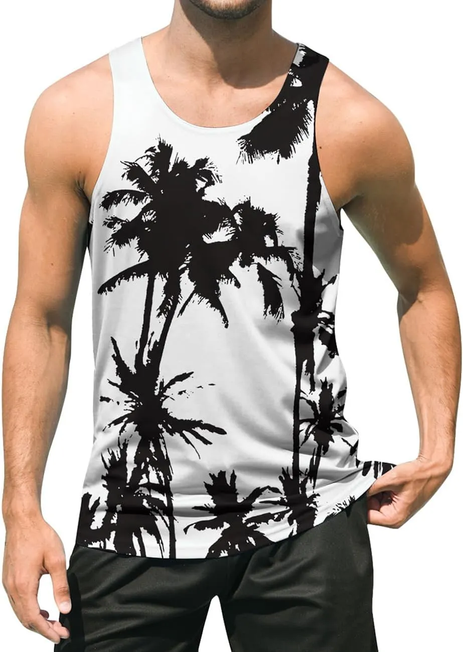 uideazone Mens Beach Tank Top Summer Sleeveless Shirt Graphic Quick Dry Gym Workout Tank Top