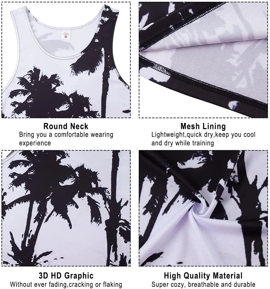 uideazone Mens Beach Tank Top Summer Sleeveless Shirt Graphic Quick Dry Gym Workout Tank Top
