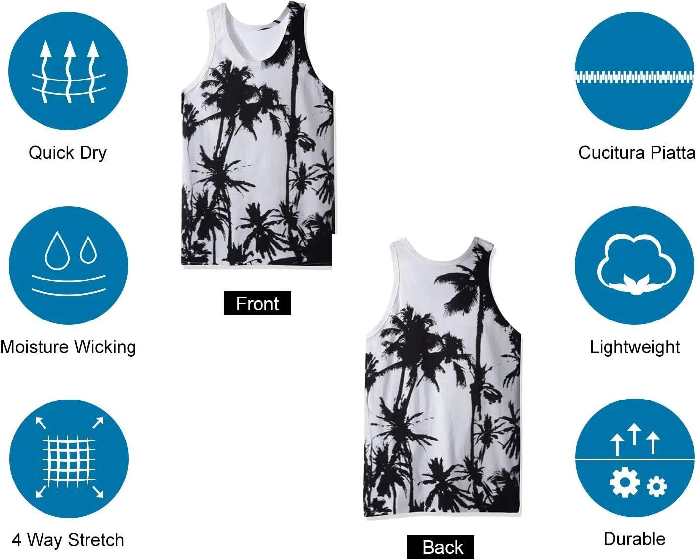 uideazone Mens Beach Tank Top Summer Sleeveless Shirt Graphic Quick Dry Gym Workout Tank Top