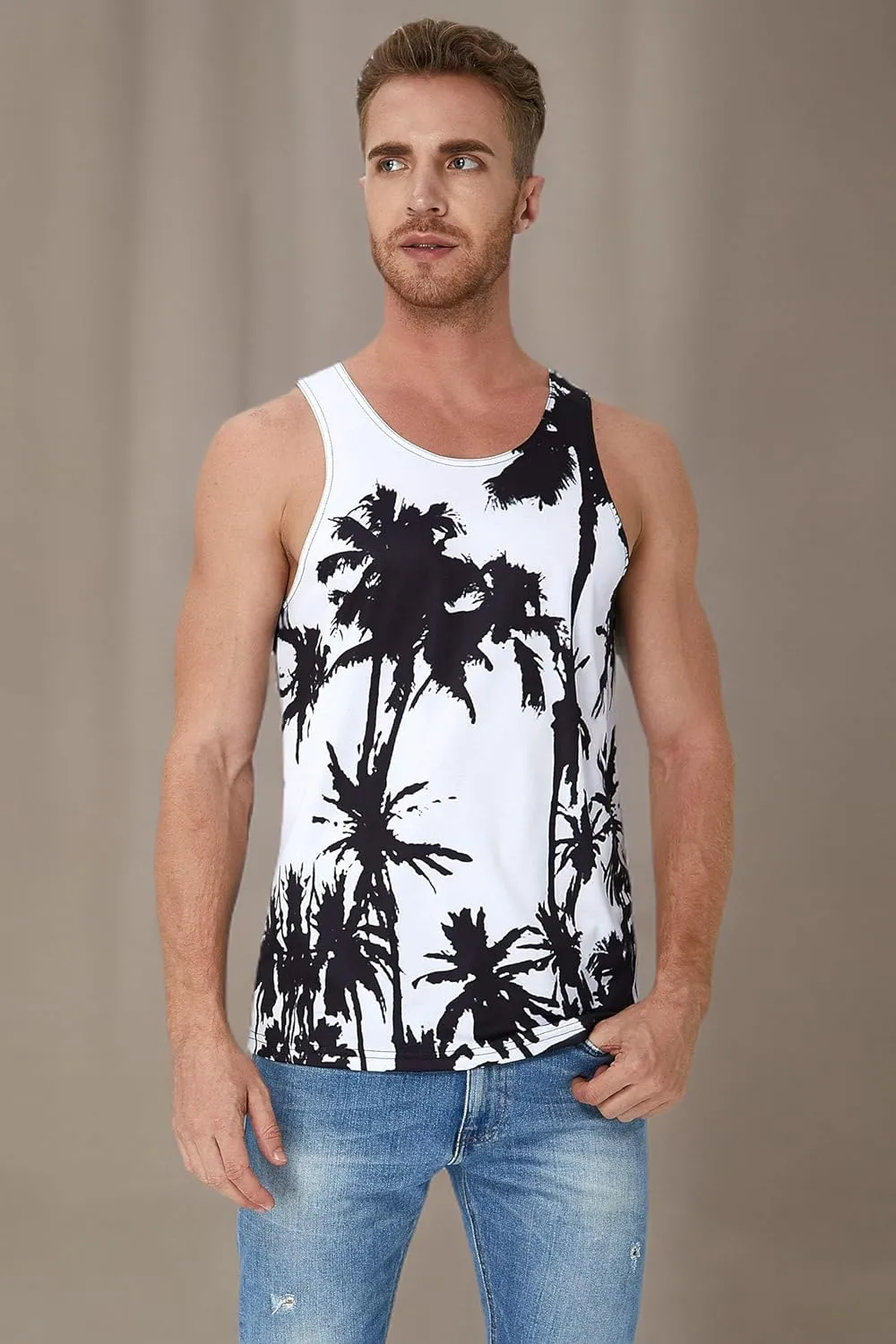 uideazone Mens Beach Tank Top Summer Sleeveless Shirt Graphic Quick Dry Gym Workout Tank Top