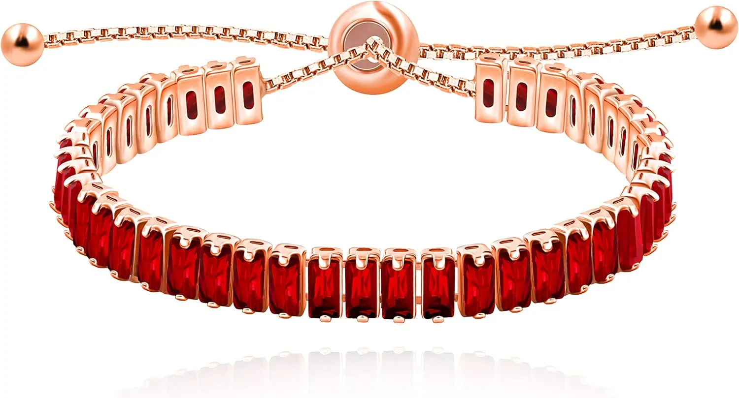 Uloveido Classic Emerald Cut Rectangular Cubic Zirconia Eternity Tennis Bracelet Adjustable for Women Y1788