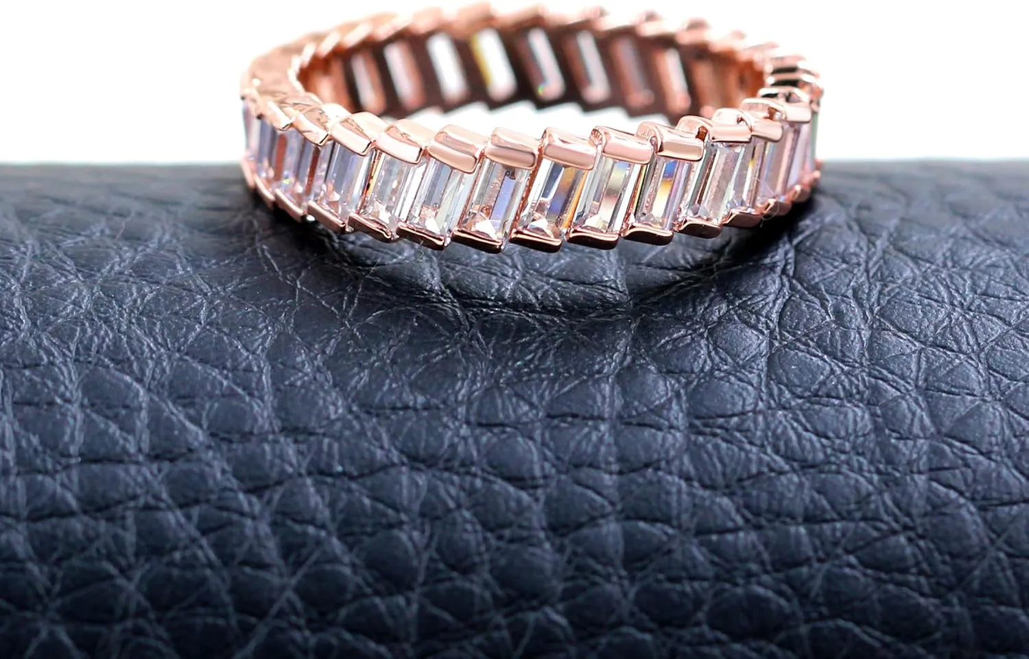 Uloveido Platinum Plated Rectangular Cut Cubic Zirconia Pave Eternity Band Ring for Women Y1790