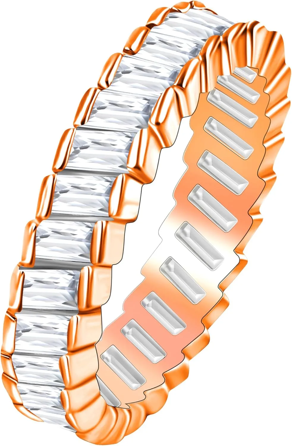 Uloveido Platinum Plated Rectangular Cut Cubic Zirconia Pave Eternity Band Ring for Women Y1790