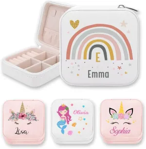 Unicorn Mermaid Girls Jewelry Box Rainbow Kids Jewelry Boxes Custom Name Jewelry Box for Girl Jewelry Storage Box Trinket Box Jewelry Organizer Personalized Birthday Gift for Her Christening Gift