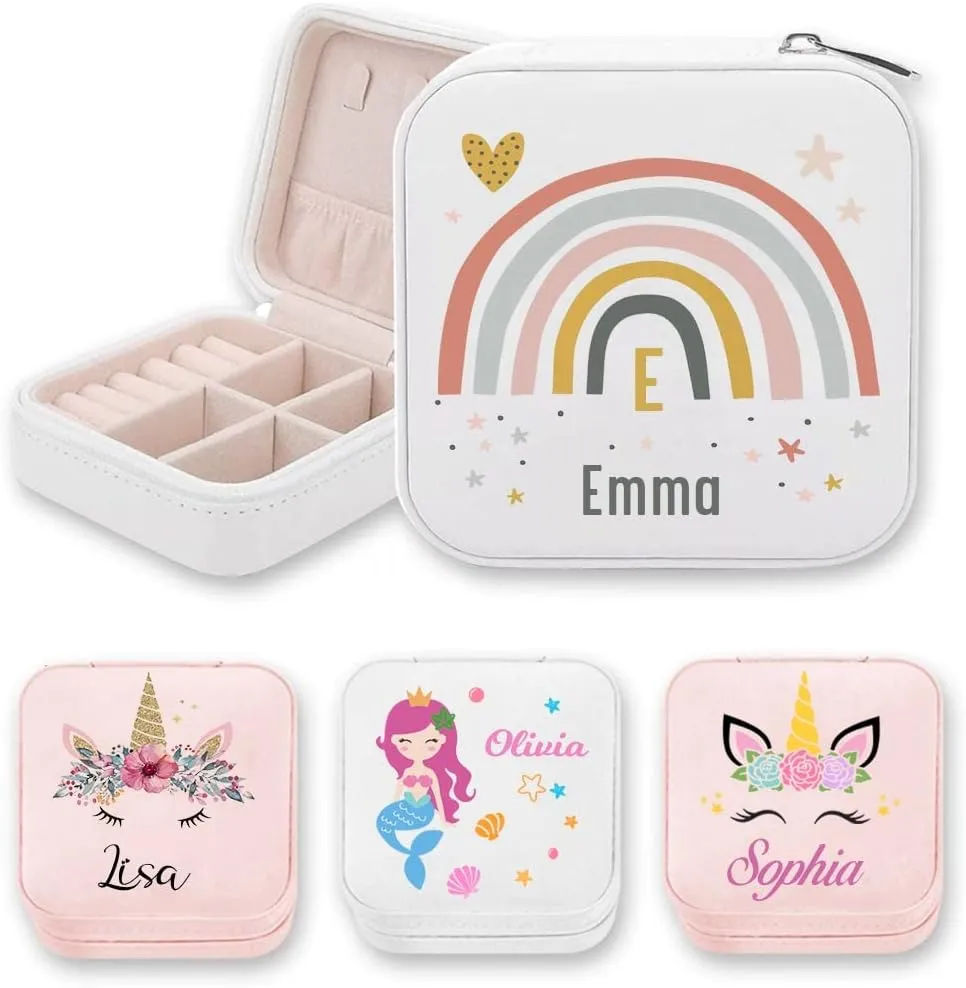 Unicorn Mermaid Girls Jewelry Box Rainbow Kids Jewelry Boxes Custom Name Jewelry Box for Girl Jewelry Storage Box Trinket Box Jewelry Organizer Personalized Birthday Gift for Her Christening Gift