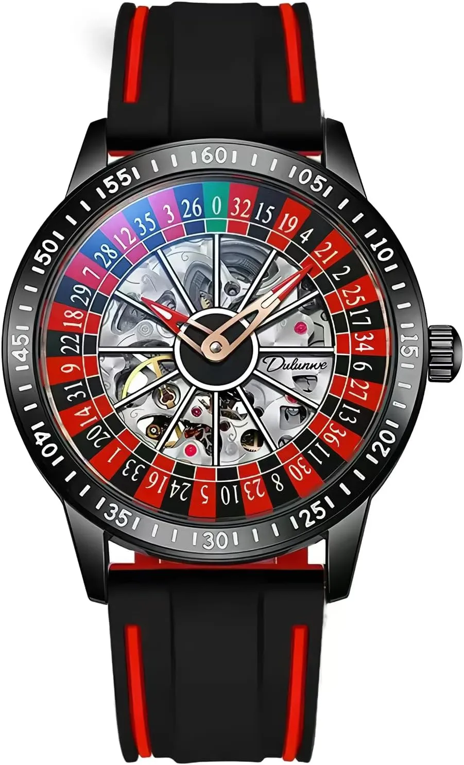 Unique Roulette Watches Men's Automatic Mechanical Watch Luxury Skeleton Watches for Men Two-Tone Silicone BandWaterproofGlows in The Dark