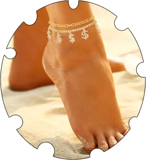 Urieo Gold Rhinestone Anklet Chain Dollar Pendant Foot Chain Double Layered Anklets Bracelets Summer Beach Jewelry for Women Pack of 2