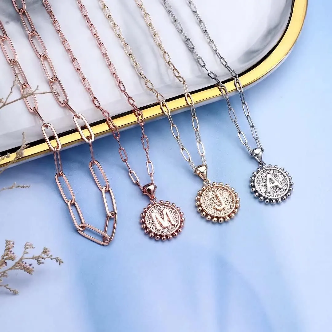 Ursteel Layered Initial Necklaces for Women - 14K Gold Plated Dainty Layering Paperclip Chain Necklaces for Women Jewelry