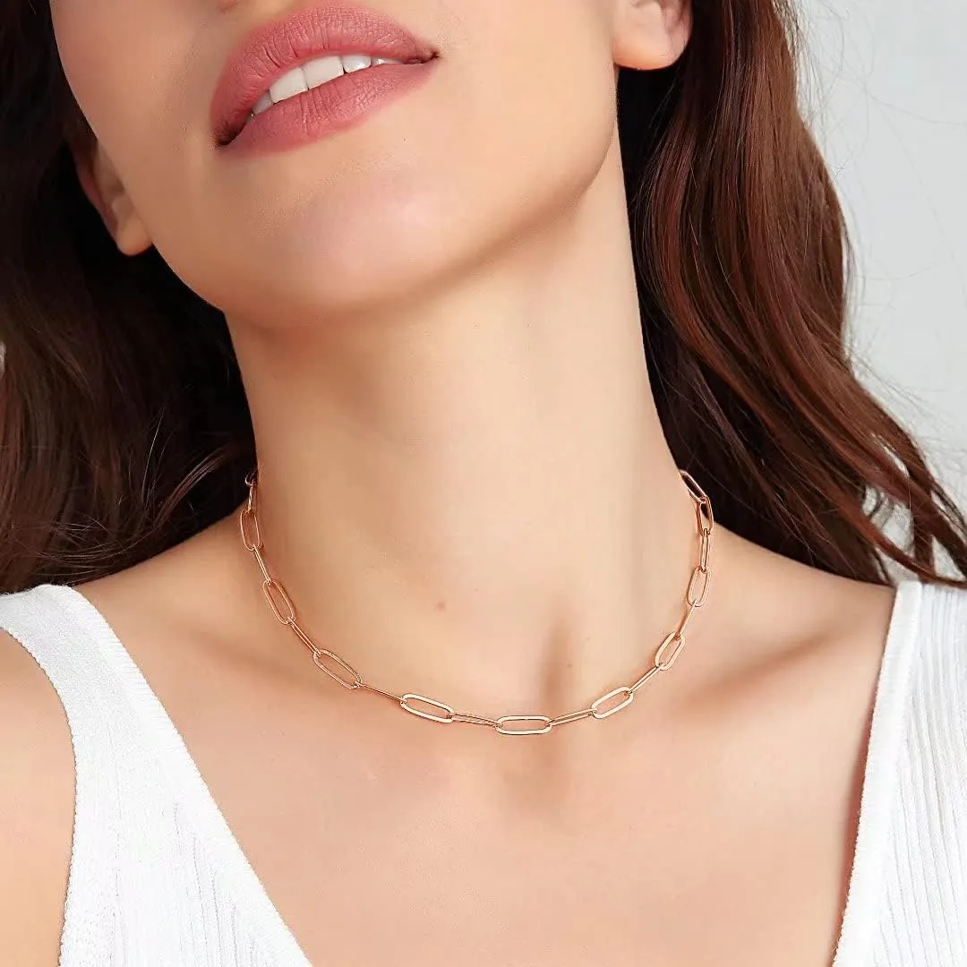 Ursteel Layered Initial Necklaces for Women - 14K Gold Plated Dainty Layering Paperclip Chain Necklaces for Women Jewelry