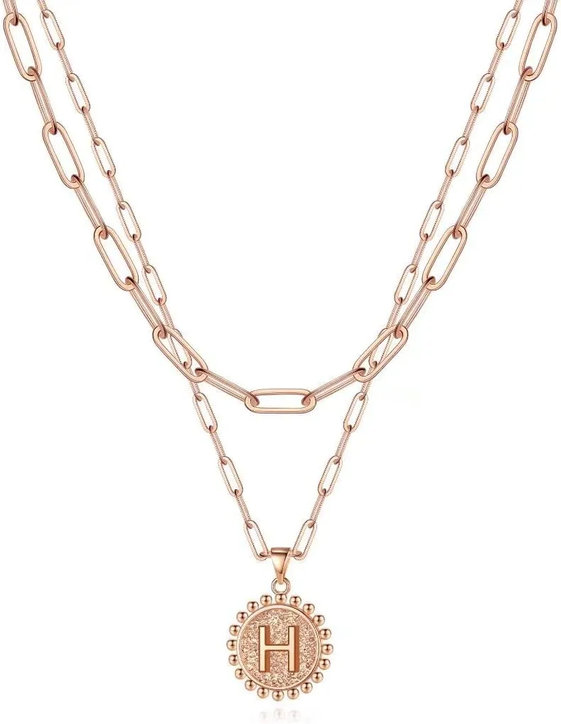 Ursteel Layered Initial Necklaces for Women - 14K Gold Plated Dainty Layering Paperclip Chain Necklaces for Women Jewelry