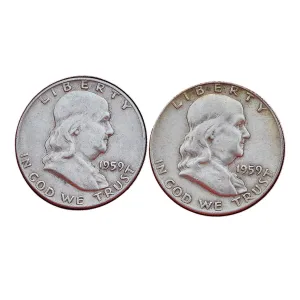 US 1959 Franklin Half Dollar 90% Silver Coin Silver Cufflinks NEW