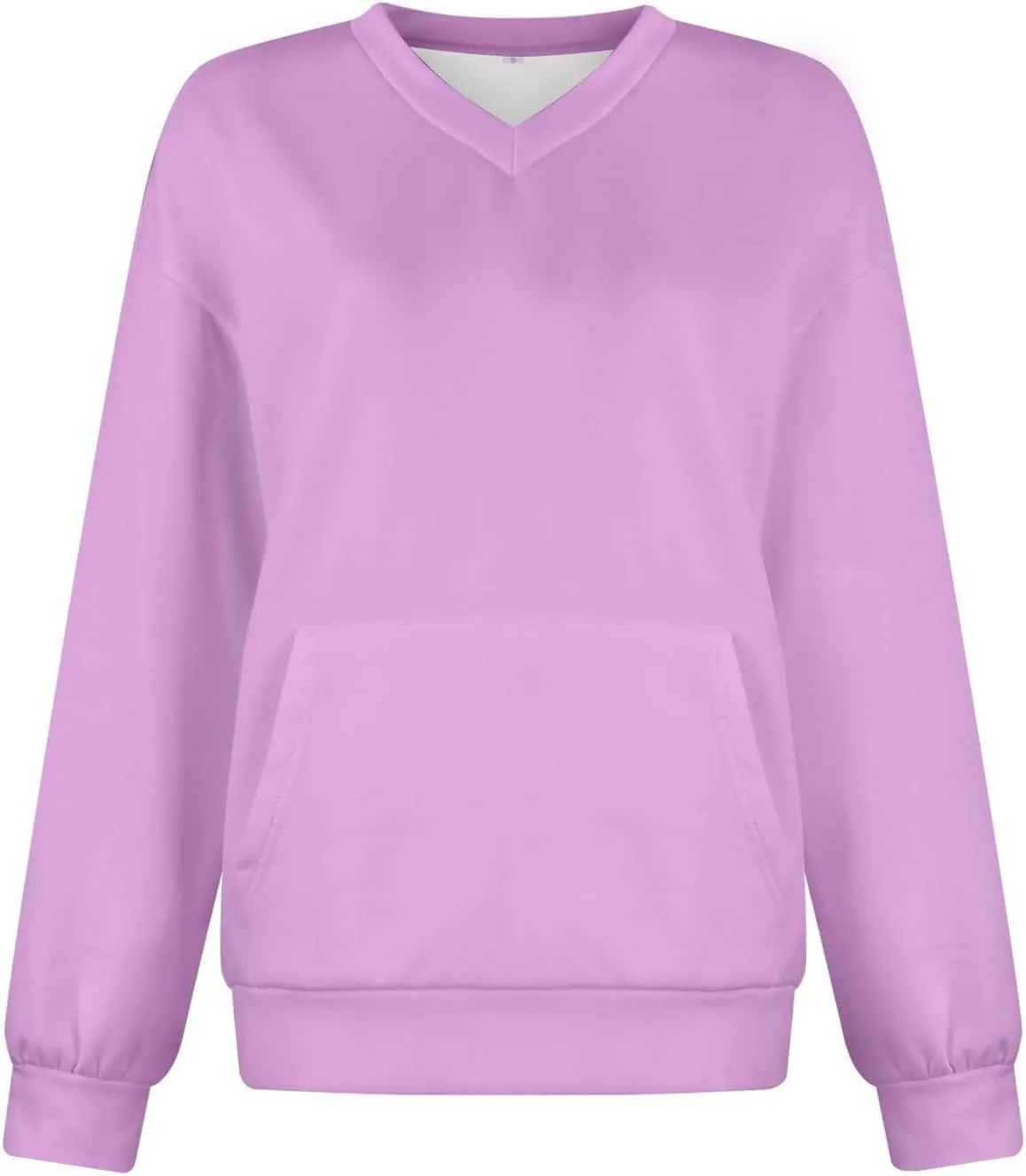 V Neck Sweatshirt Women No Hood Pocket Oversized Comfy Hoodie Y2k Soft Plain Fleece Pullover Cute Sweatshirts