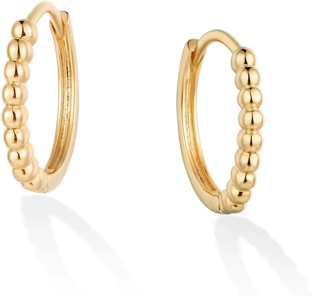 VACRONA Gold Hoop Earrings Huggie Earrings for Women 14k Gold Plated Small Hoops Green Snake Shell Beaded Earrings Hypoallergenic Jewelry Gift