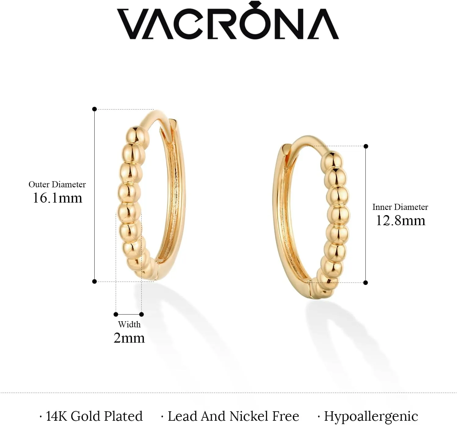VACRONA Gold Hoop Earrings Huggie Earrings for Women 14k Gold Plated Small Hoops Green Snake Shell Beaded Earrings Hypoallergenic Jewelry Gift