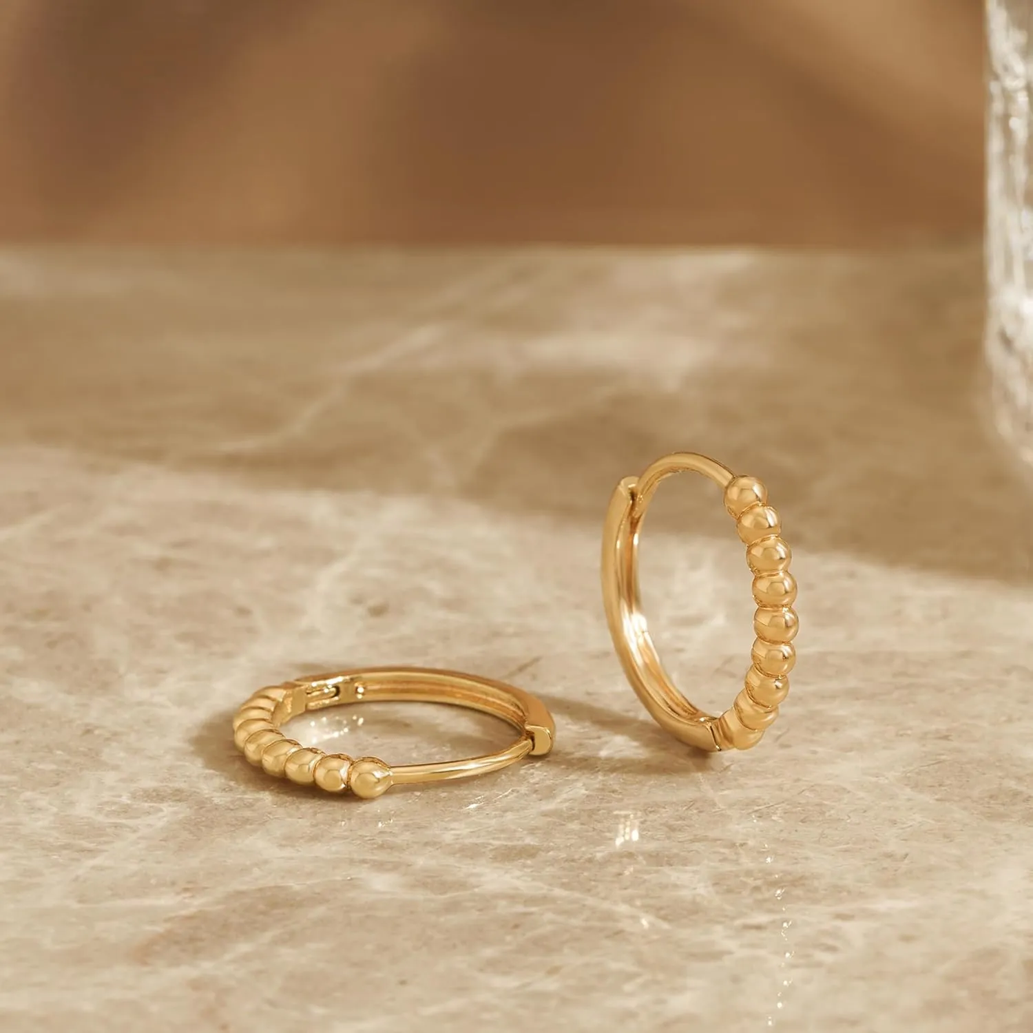 VACRONA Gold Hoop Earrings Huggie Earrings for Women 14k Gold Plated Small Hoops Green Snake Shell Beaded Earrings Hypoallergenic Jewelry Gift